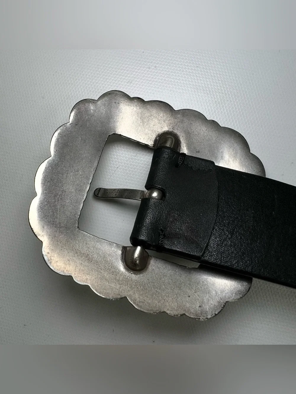 Silpada Italian Leather Black Belt Engraved Silver Western Buckle XL